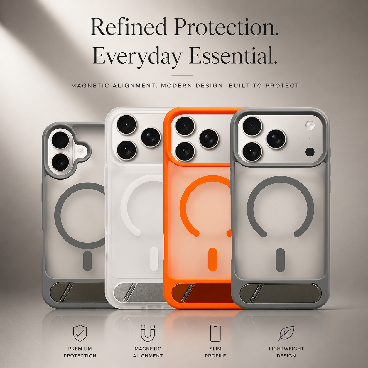 Premium iPhone Case MagSafe Compatible Foldable Stand Cover Shockproof PC Matte Anti Fingerprint Non Slip Camera Protection Half Wrapped Design