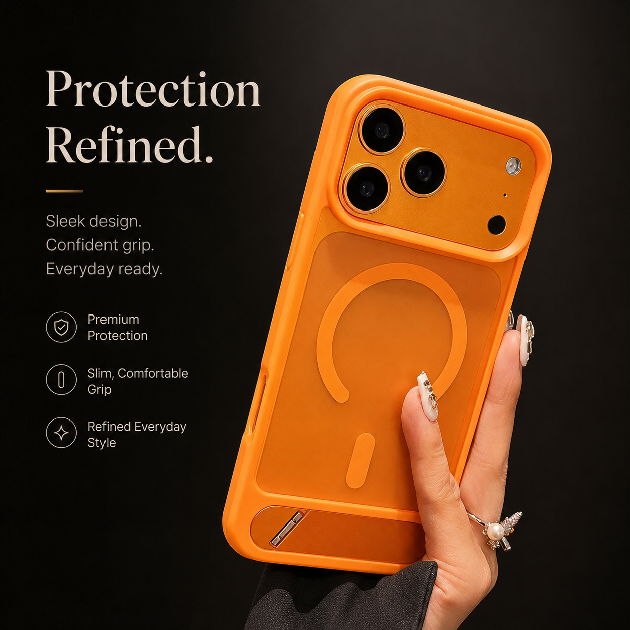 Premium iPhone Case MagSafe Compatible Foldable Stand Cover Shockproof PC Matte Anti Fingerprint Non Slip Camera Protection Half Wrapped Design