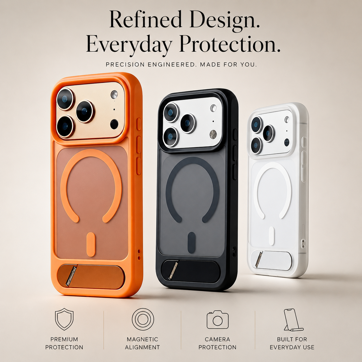Premium iPhone Case MagSafe Compatible Foldable Stand Cover Shockproof PC Matte Anti Fingerprint Non Slip Camera Protection Half Wrapped Design