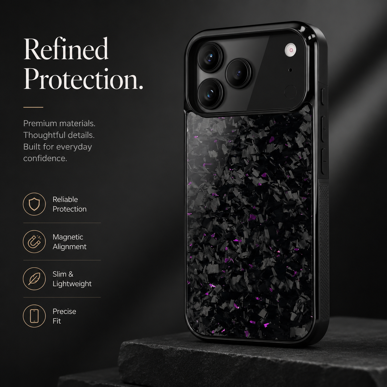 Premium iPhone Case MagSafe Compatible Forged Carbon Fiber Cover Shockproof TPU Hybrid Camera Protection Non Slip Slim Full Coverage Design