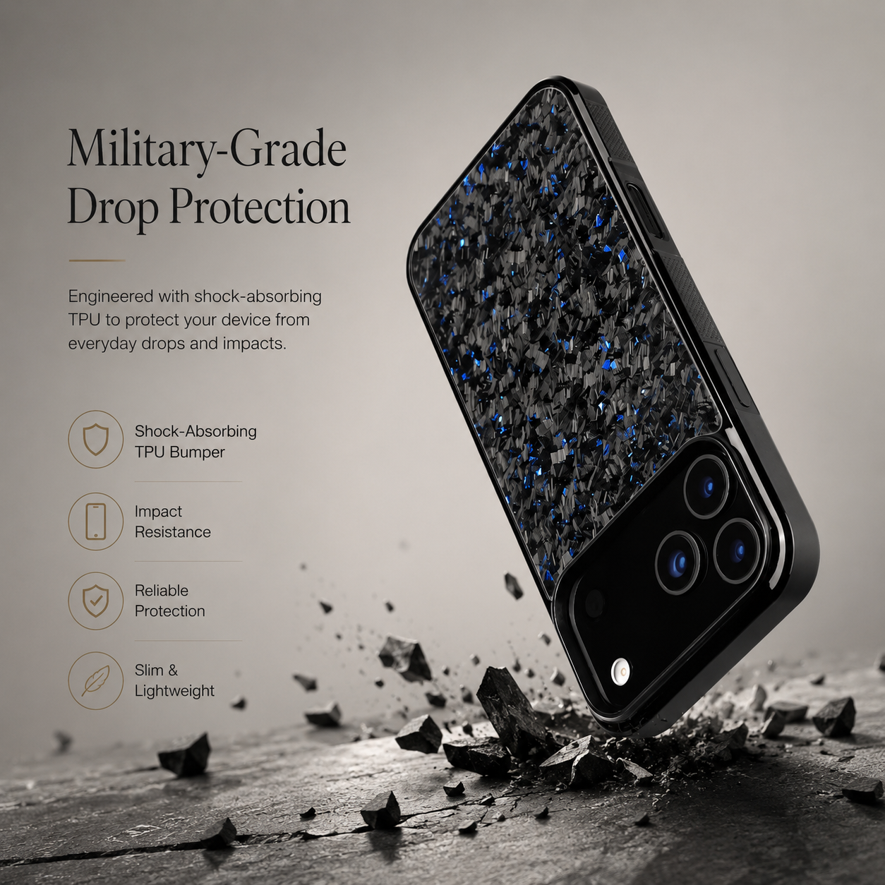Premium iPhone Case MagSafe Compatible Forged Carbon Fiber Cover Shockproof TPU Hybrid Camera Protection Non Slip Slim Full Coverage Design