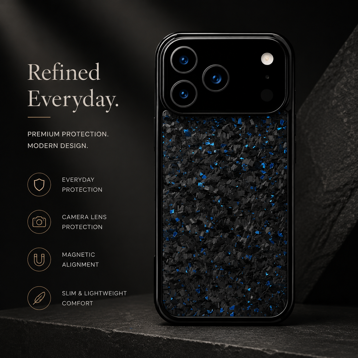 Premium iPhone Case MagSafe Compatible Forged Carbon Fiber Cover Shockproof TPU Hybrid Camera Protection Non Slip Slim Full Coverage Design