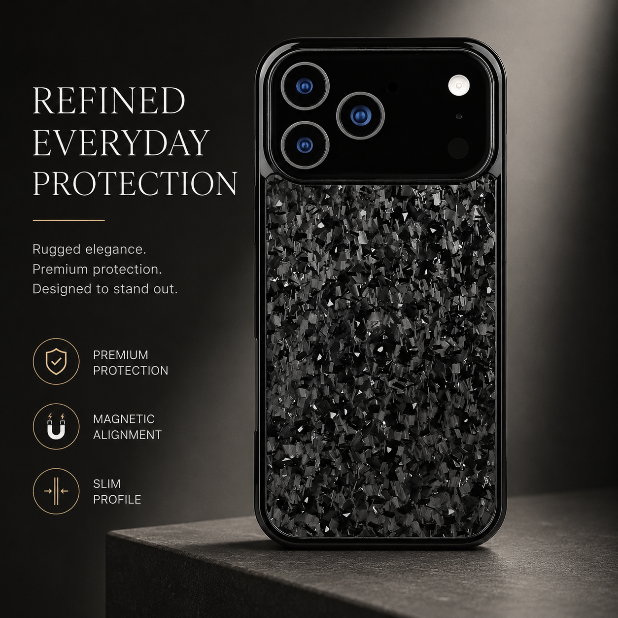 Premium iPhone Case MagSafe Compatible Forged Carbon Fiber Cover Shockproof TPU Hybrid Camera Protection Non Slip Slim Full Coverage Design