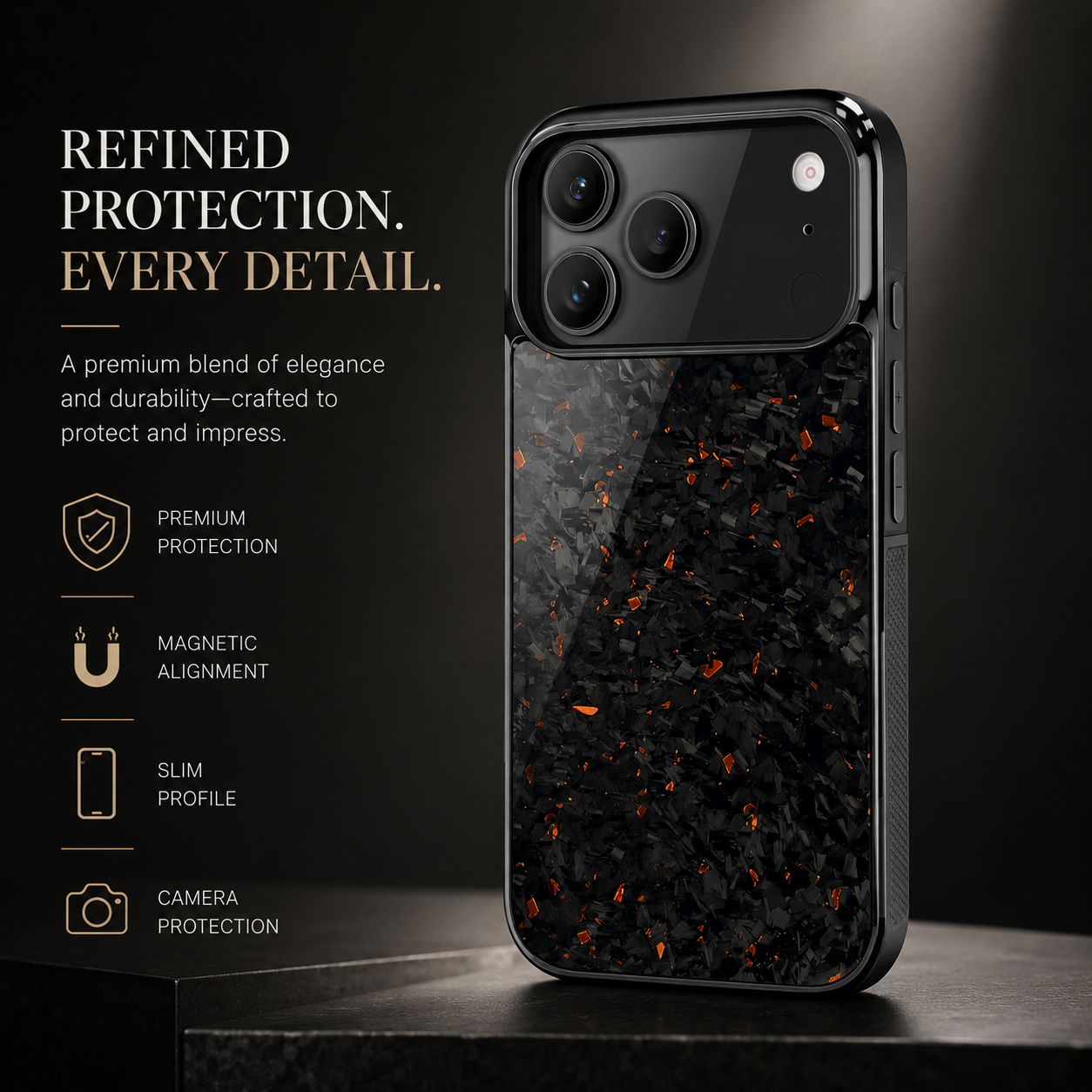 Premium iPhone Case MagSafe Compatible Forged Carbon Fiber Cover Shockproof TPU Hybrid Camera Protection Non Slip Slim Full Coverage Design