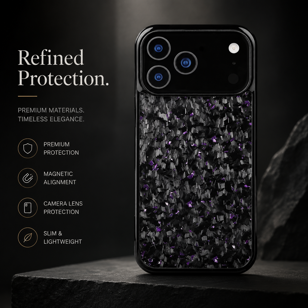 Premium iPhone Case MagSafe Compatible Forged Carbon Fiber Cover Shockproof TPU Hybrid Camera Protection Non Slip Slim Full Coverage Design