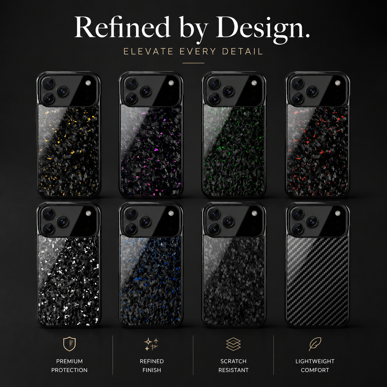 Premium iPhone Case MagSafe Compatible Forged Carbon Fiber Cover Shockproof TPU Hybrid Camera Protection Non Slip Slim Full Coverage Design