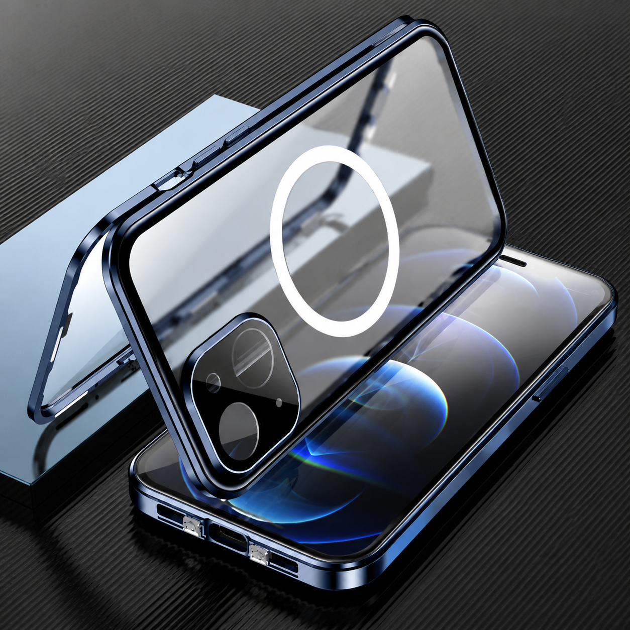 Premium iPhone Case MagSafe Compatible Full Body Aluminum Frame Tempered Glass Clear Cover Magnetic Shockproof Protective Camera Guard Slim Design