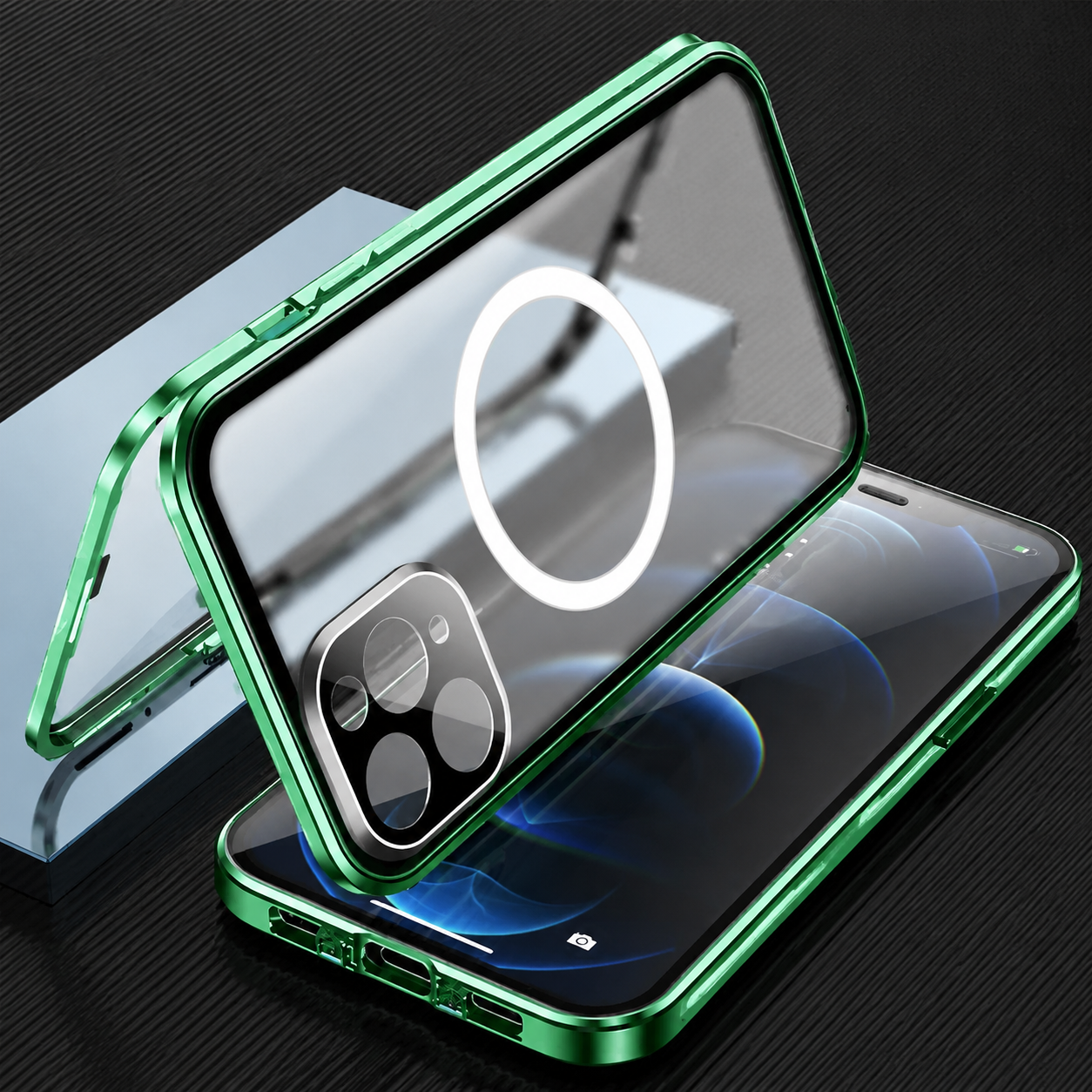 Premium iPhone Case MagSafe Compatible Full Body Aluminum Frame Tempered Glass Clear Cover Magnetic Shockproof Protective Camera Guard Slim Design