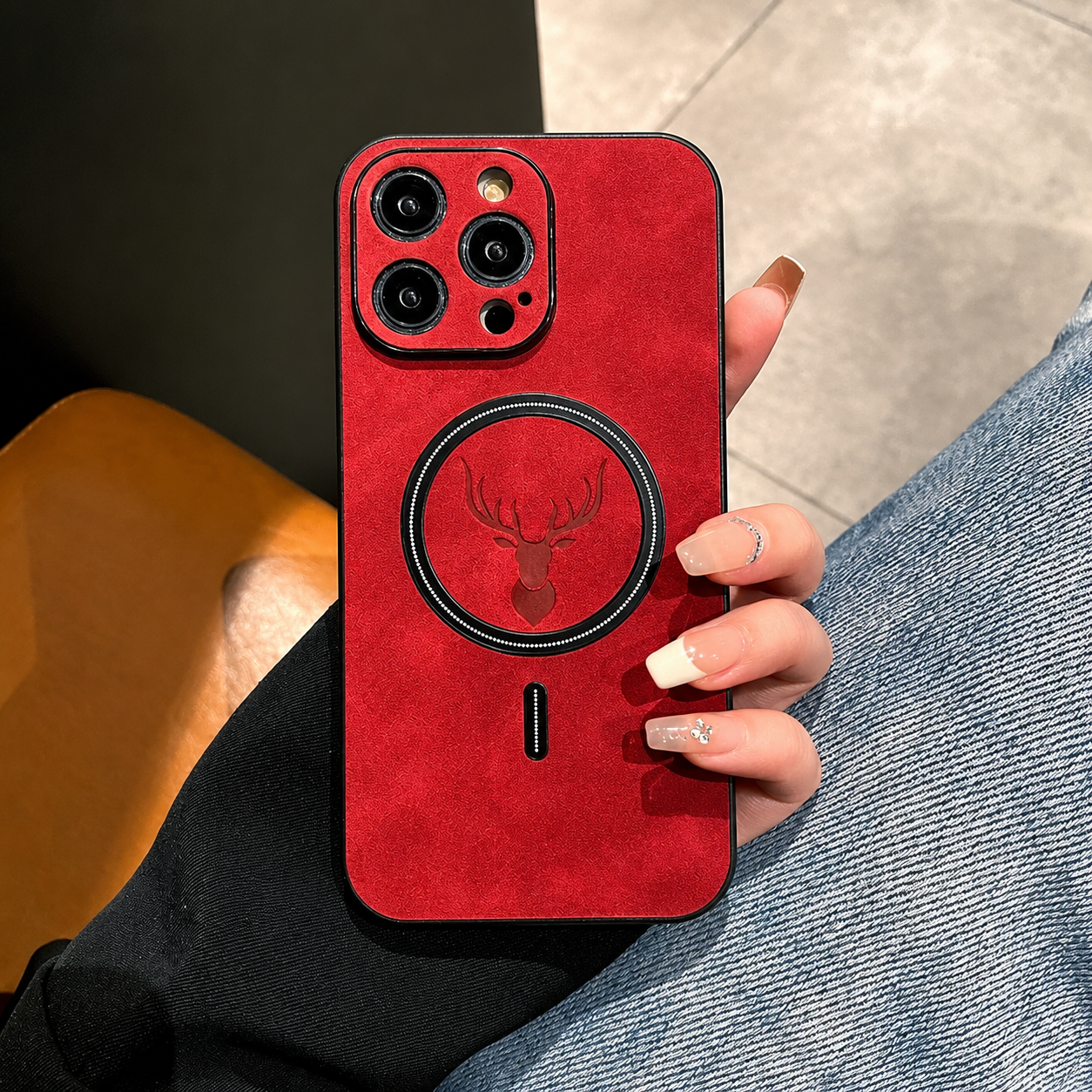 Premium iPhone Case MagSafe Compatible Genuine Deer Leather Cover Bumper Frame Magnetic Shockproof Protective Camera Lens Guard Slim Design