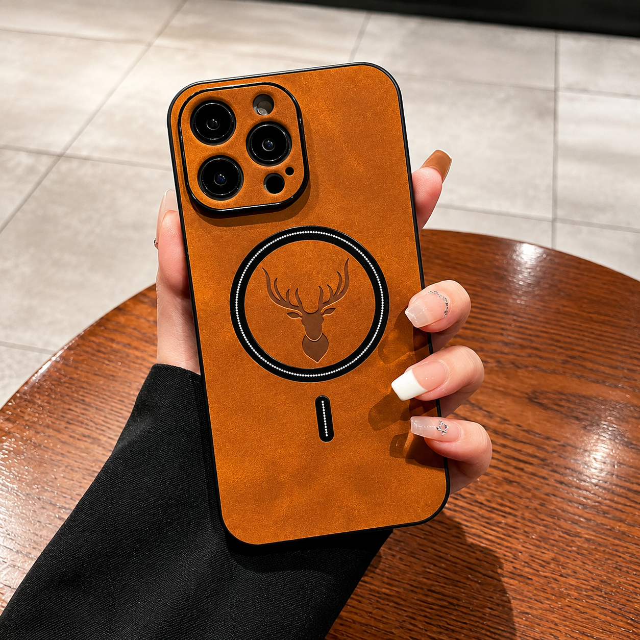 Premium iPhone Case MagSafe Compatible Genuine Deer Leather Cover Bumper Frame Magnetic Shockproof Protective Camera Lens Guard Slim Design