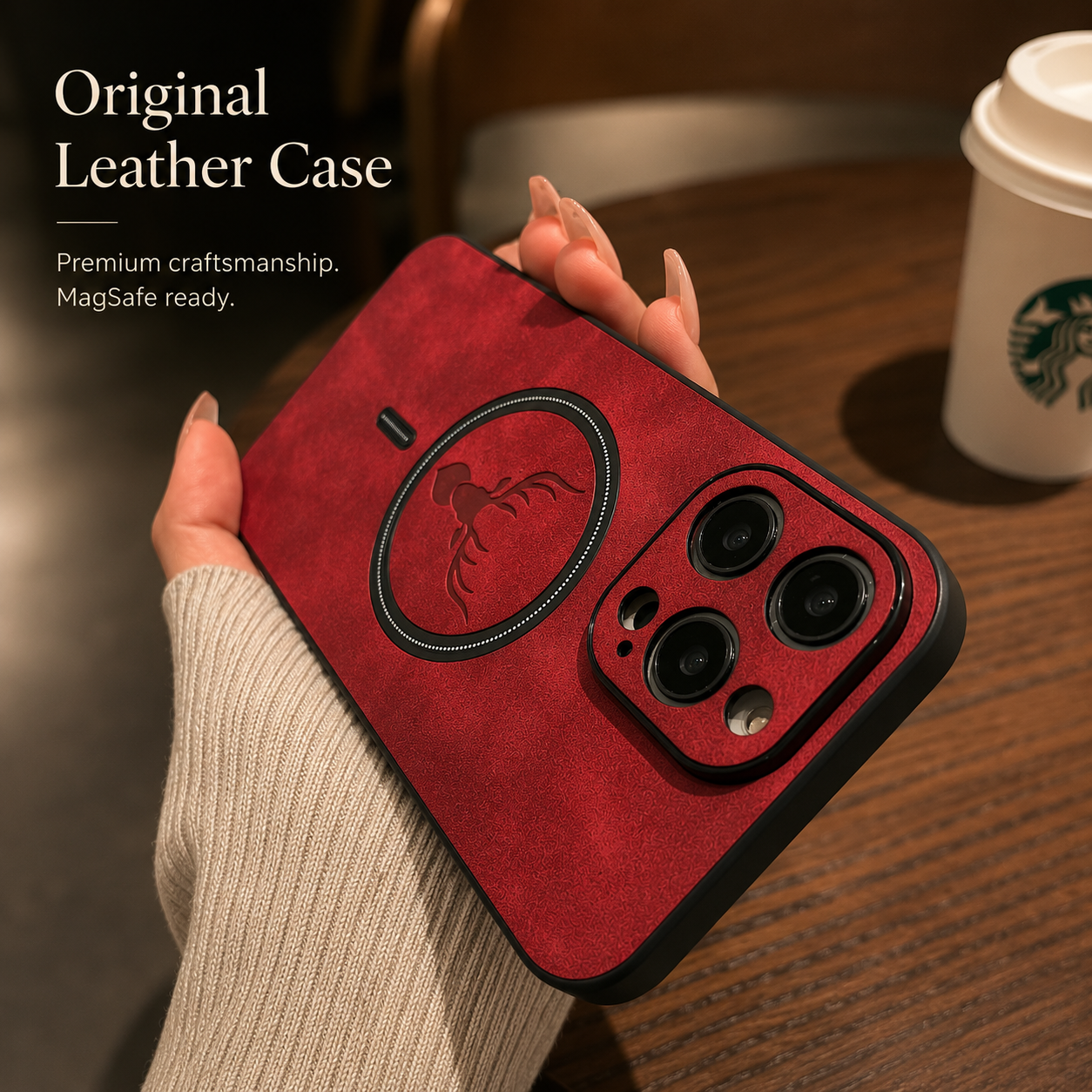 Premium iPhone Case MagSafe Compatible Genuine Deer Leather Cover Bumper Frame Magnetic Shockproof Protective Camera Lens Guard Slim Design