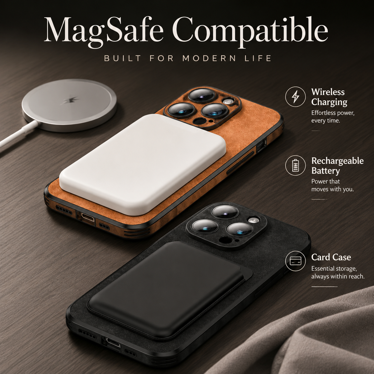 Premium iPhone Case MagSafe Compatible Genuine Leather Cover Magnetic Protective Camera Lens Guard Shock Absorbing Slim Full Coverage Design