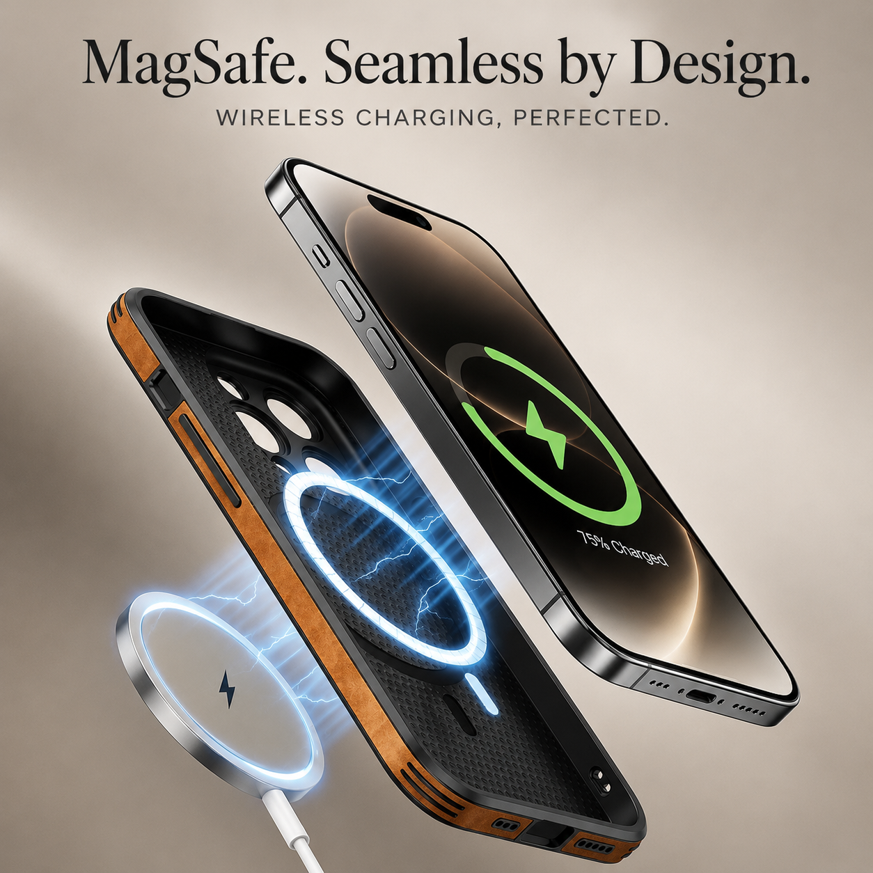 Premium iPhone Case MagSafe Compatible Genuine Leather Cover Magnetic Protective Camera Lens Guard Shock Absorbing Slim Full Coverage Design