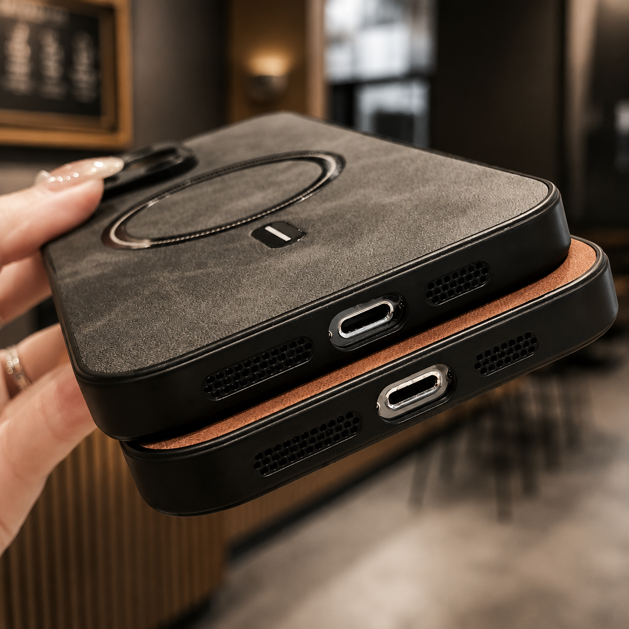 Premium iPhone Case MagSafe Compatible Genuine Leather Cover Magnetic Shock Absorbing Protective Camera Lens Guard Slim Full Coverage Design