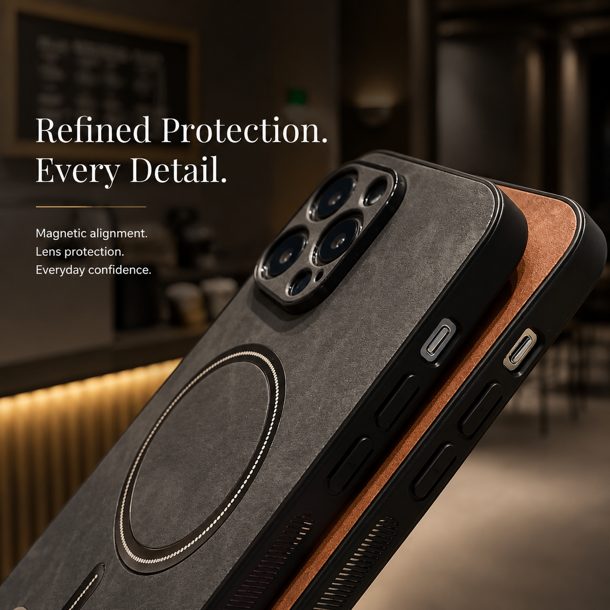 Premium iPhone Case MagSafe Compatible Genuine Leather Cover Magnetic Shock Absorbing Protective Camera Lens Guard Slim Full Coverage Design