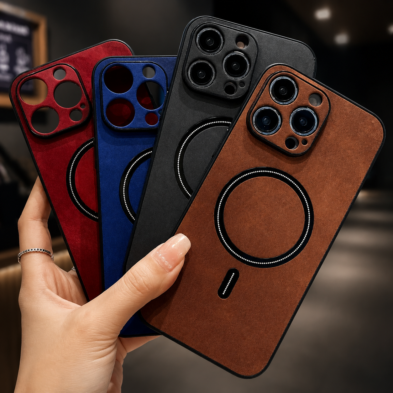 Premium iPhone Case MagSafe Compatible Genuine Leather Cover Magnetic Shock Absorbing Protective Camera Lens Guard Slim Full Coverage Design