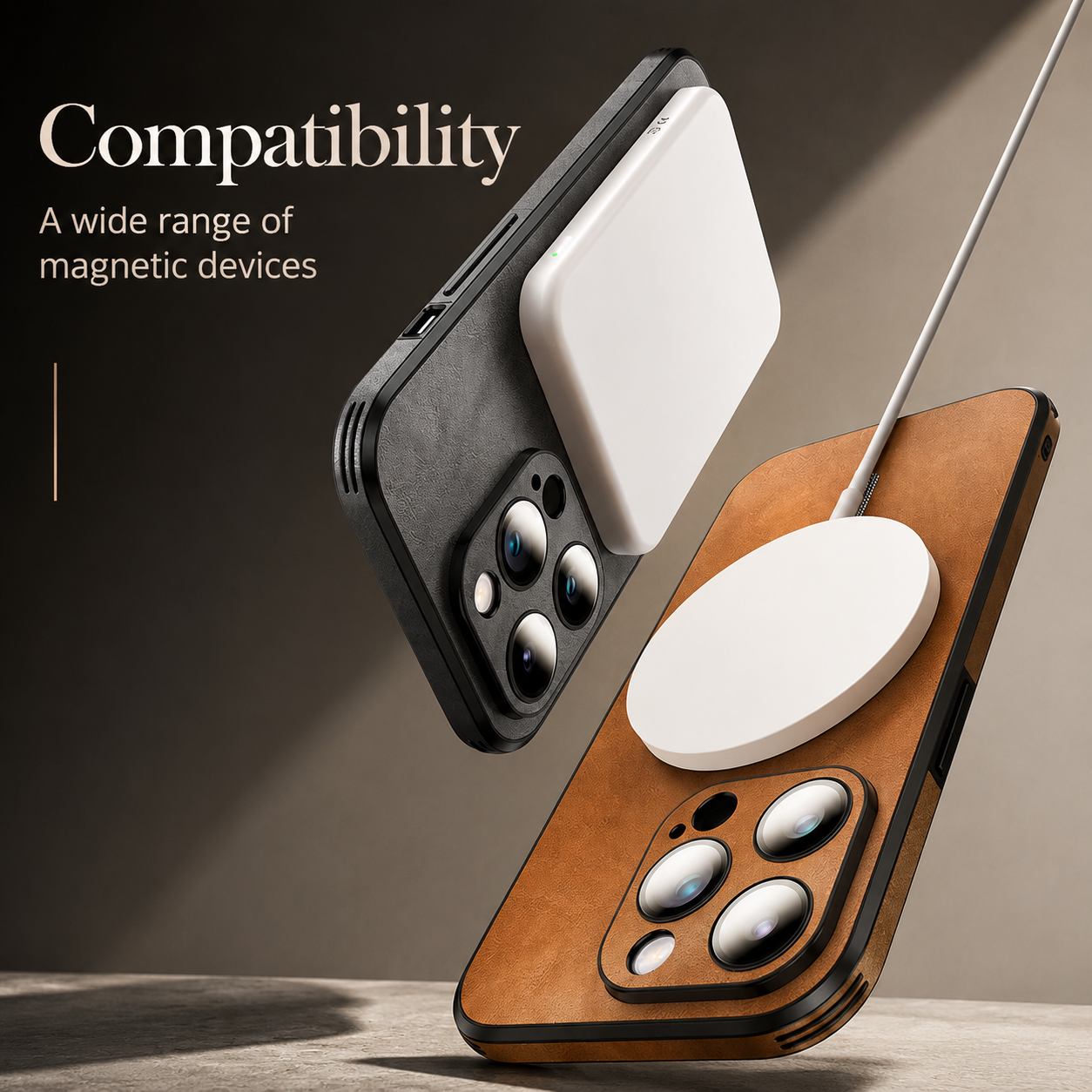 Premium iPhone Case MagSafe Compatible Genuine Leather Cover Magnetic Shock Absorbing Protective Camera Lens Guard Slim Full Coverage Design