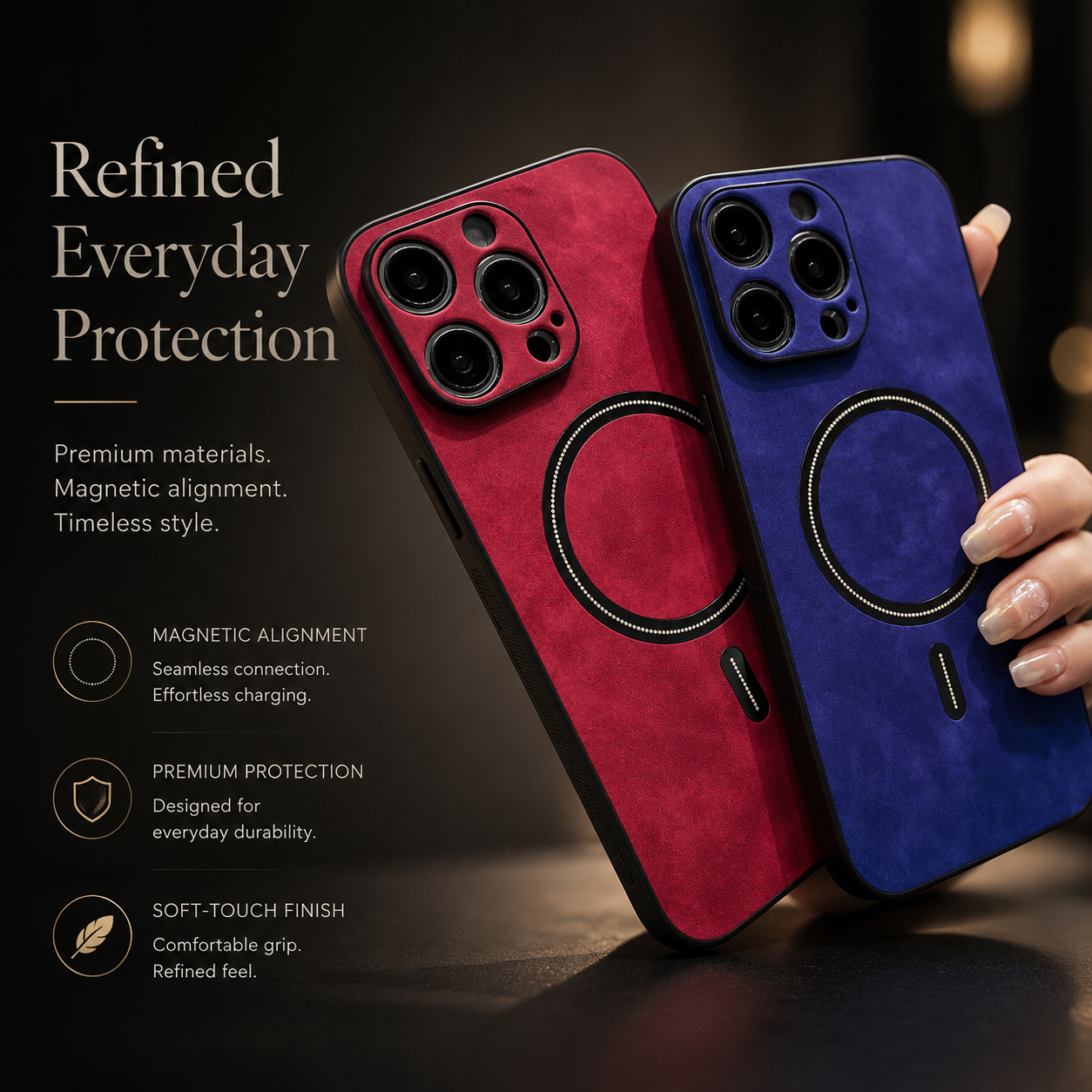 Premium iPhone Case MagSafe Compatible Genuine Leather Cover Magnetic Shock Absorbing Protective Camera Lens Guard Slim Full Coverage Design