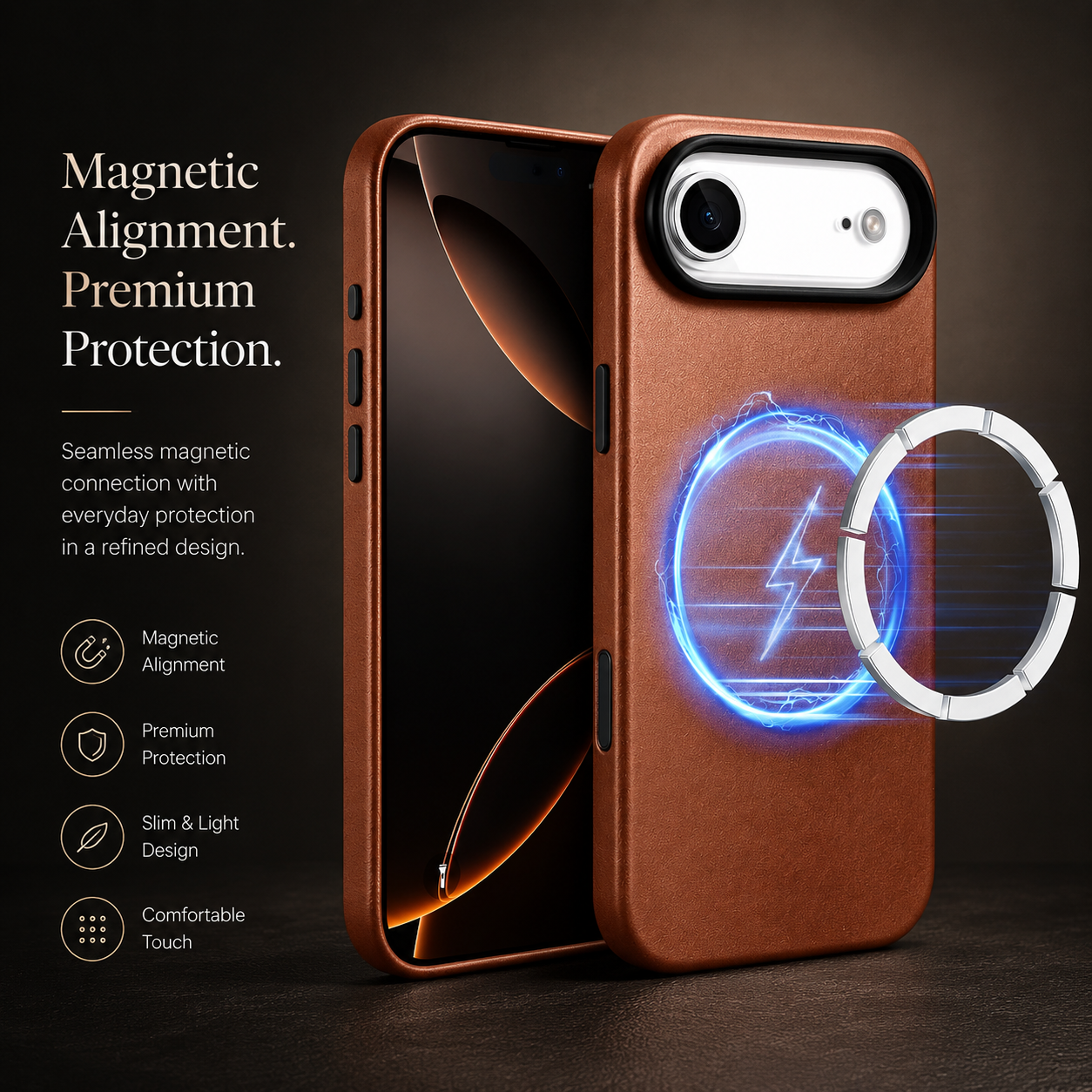Premium iPhone Case MagSafe Compatible Genuine Leather Cover Shockproof Full Coverage Camera Protection Anti Fingerprint Non Slip Slim Fit Design