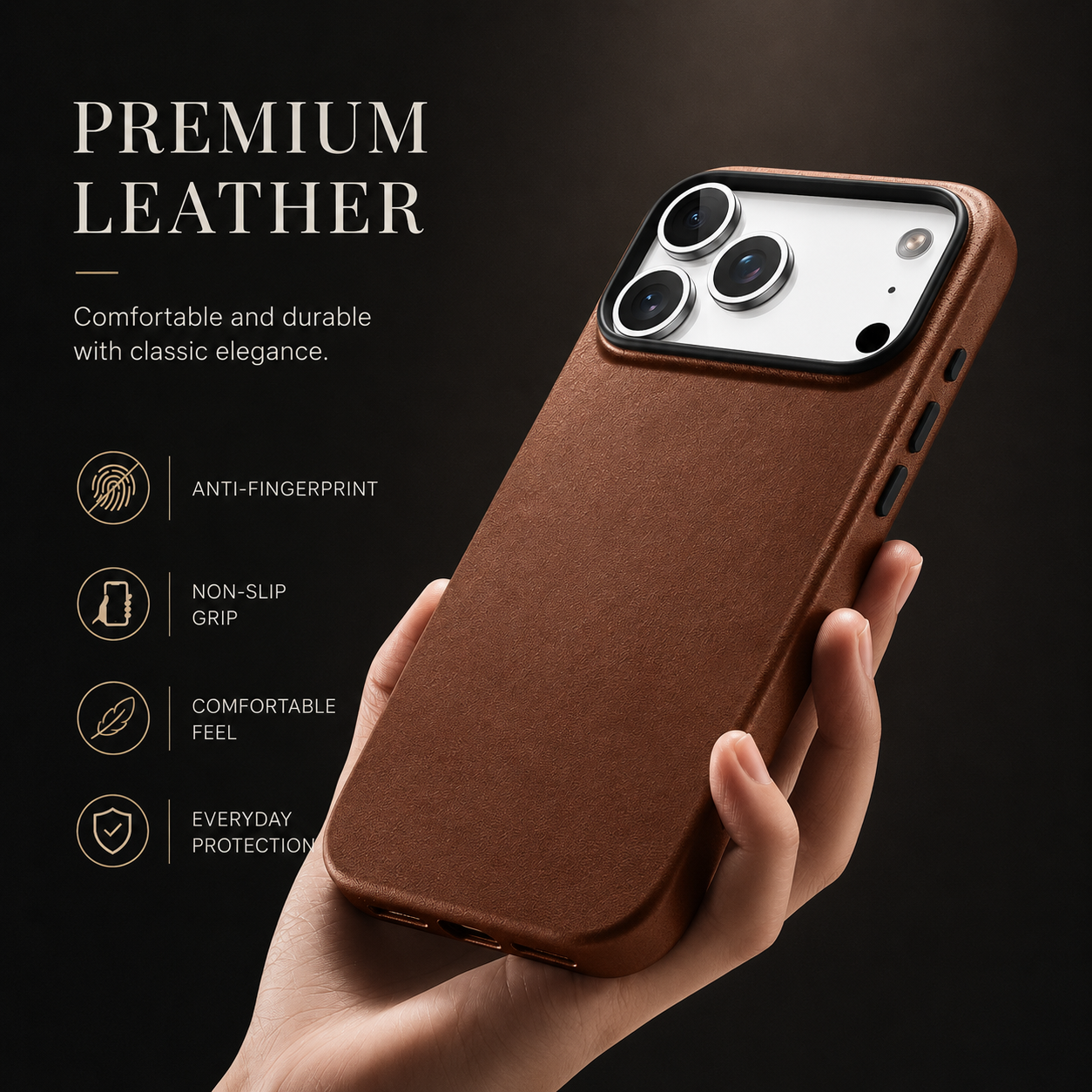 Premium iPhone Case MagSafe Compatible Genuine Leather Cover Shockproof Full Coverage Camera Protection Anti Fingerprint Non Slip Slim Fit Design