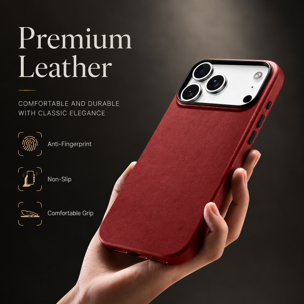 Premium iPhone Case MagSafe Compatible Genuine Leather Cover Shockproof Full Coverage Camera Protection Anti Fingerprint Non Slip Slim Fit Design