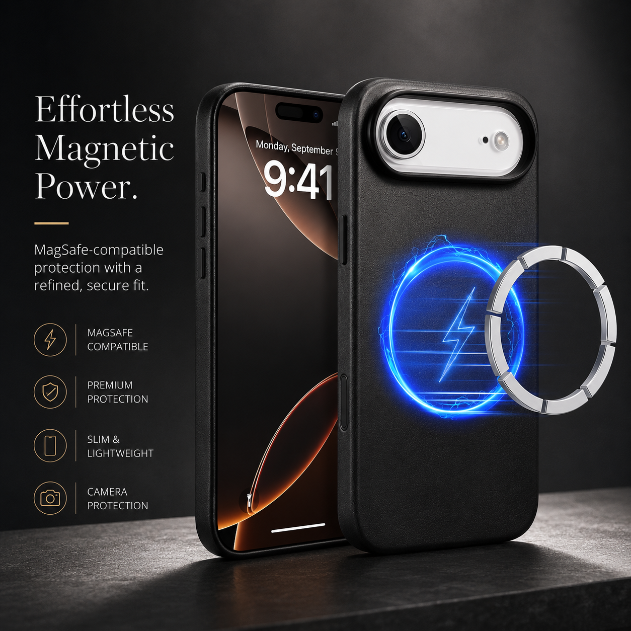 Premium iPhone Case MagSafe Compatible Genuine Leather Cover Shockproof Full Coverage Camera Protection Anti Fingerprint Non Slip Slim Fit Design