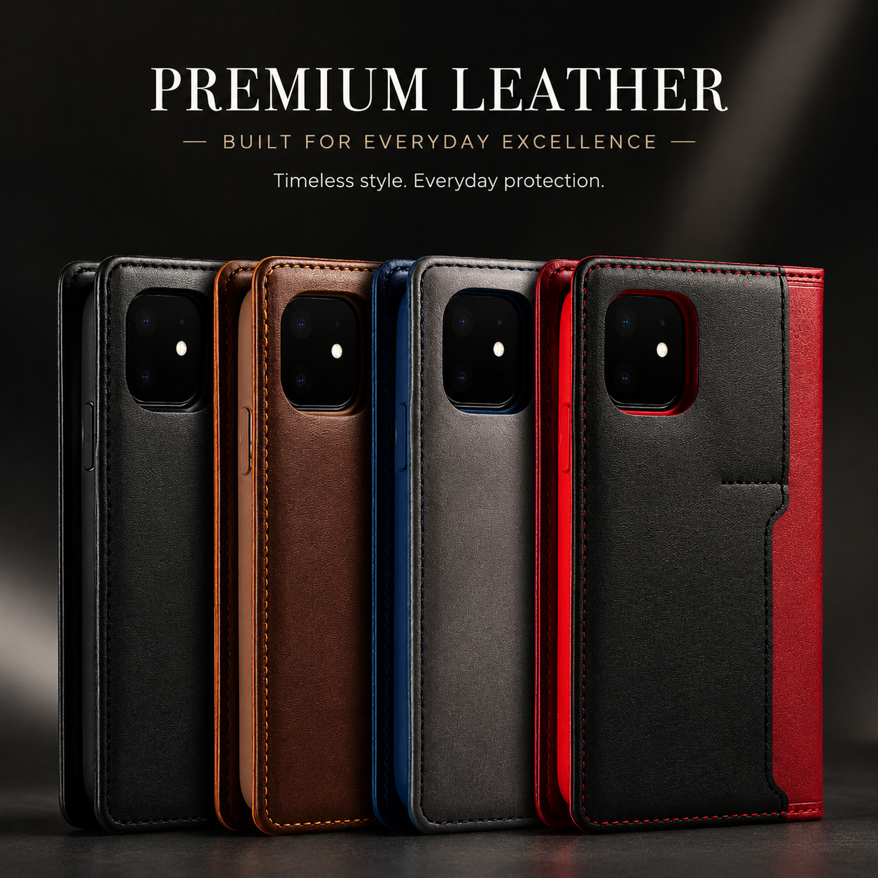 Premium iPhone Case MagSafe Compatible Genuine Leather Flip Wallet Cover Card Holder Magnetic Closure Shockproof Camera Lens Protection Slim Design