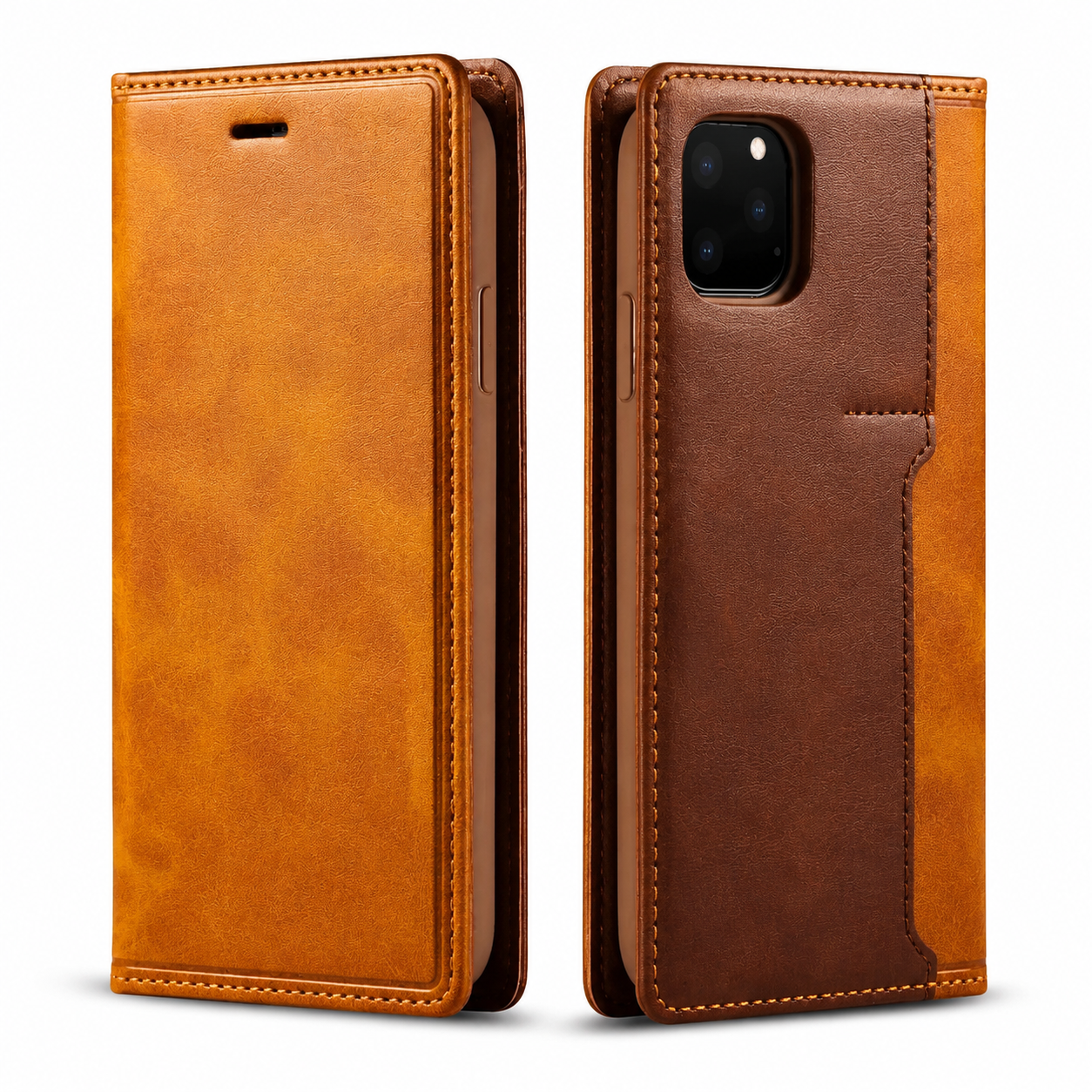 Premium iPhone Case MagSafe Compatible Genuine Leather Flip Wallet Cover Card Holder Magnetic Closure Shockproof Camera Lens Protection Slim Design