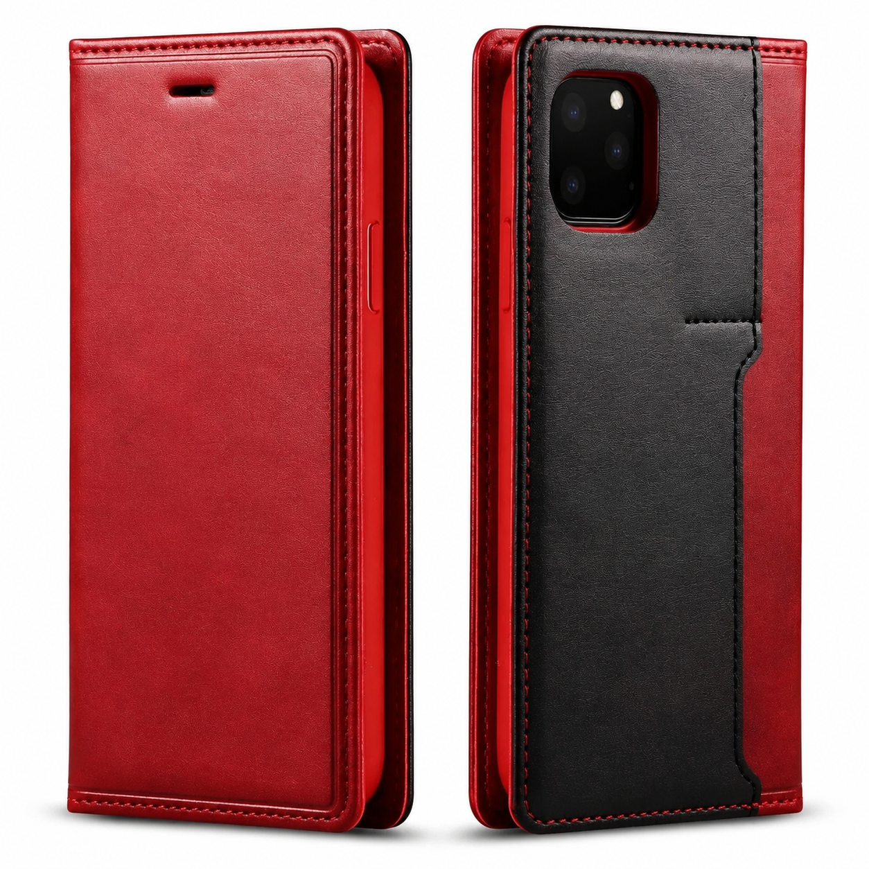 Premium iPhone Case MagSafe Compatible Genuine Leather Flip Wallet Cover Card Holder Magnetic Closure Shockproof Camera Lens Protection Slim Design