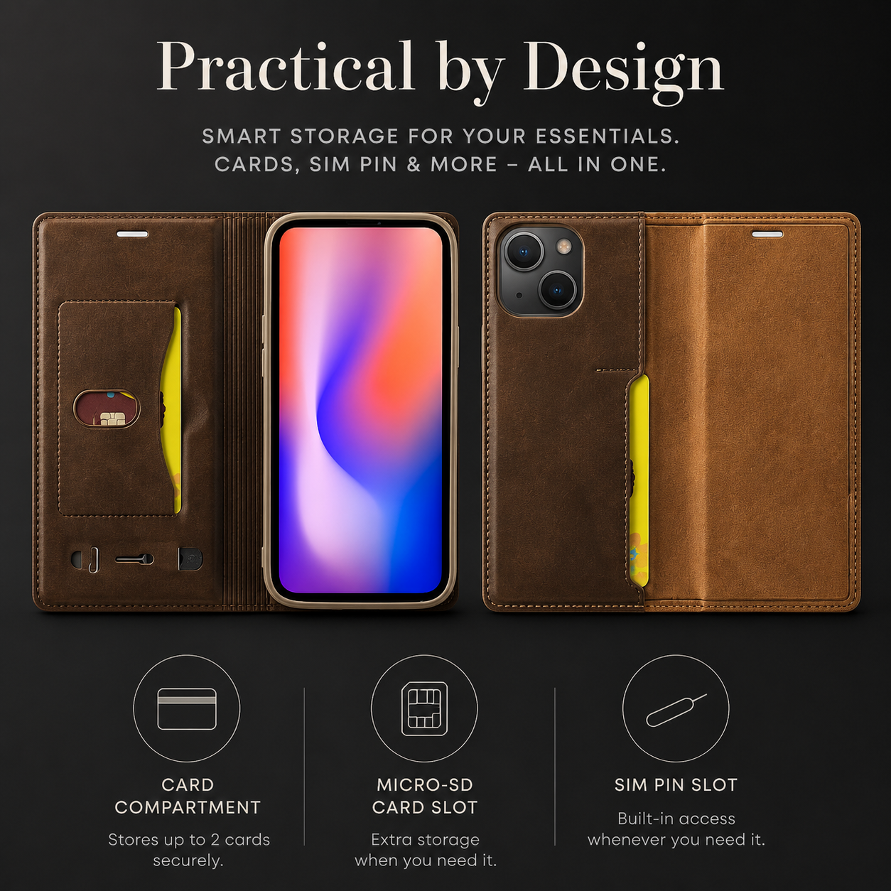 Premium iPhone Case MagSafe Compatible Genuine Leather Flip Wallet Cover Card Holder Magnetic Closure Shockproof Camera Lens Protection Slim Design