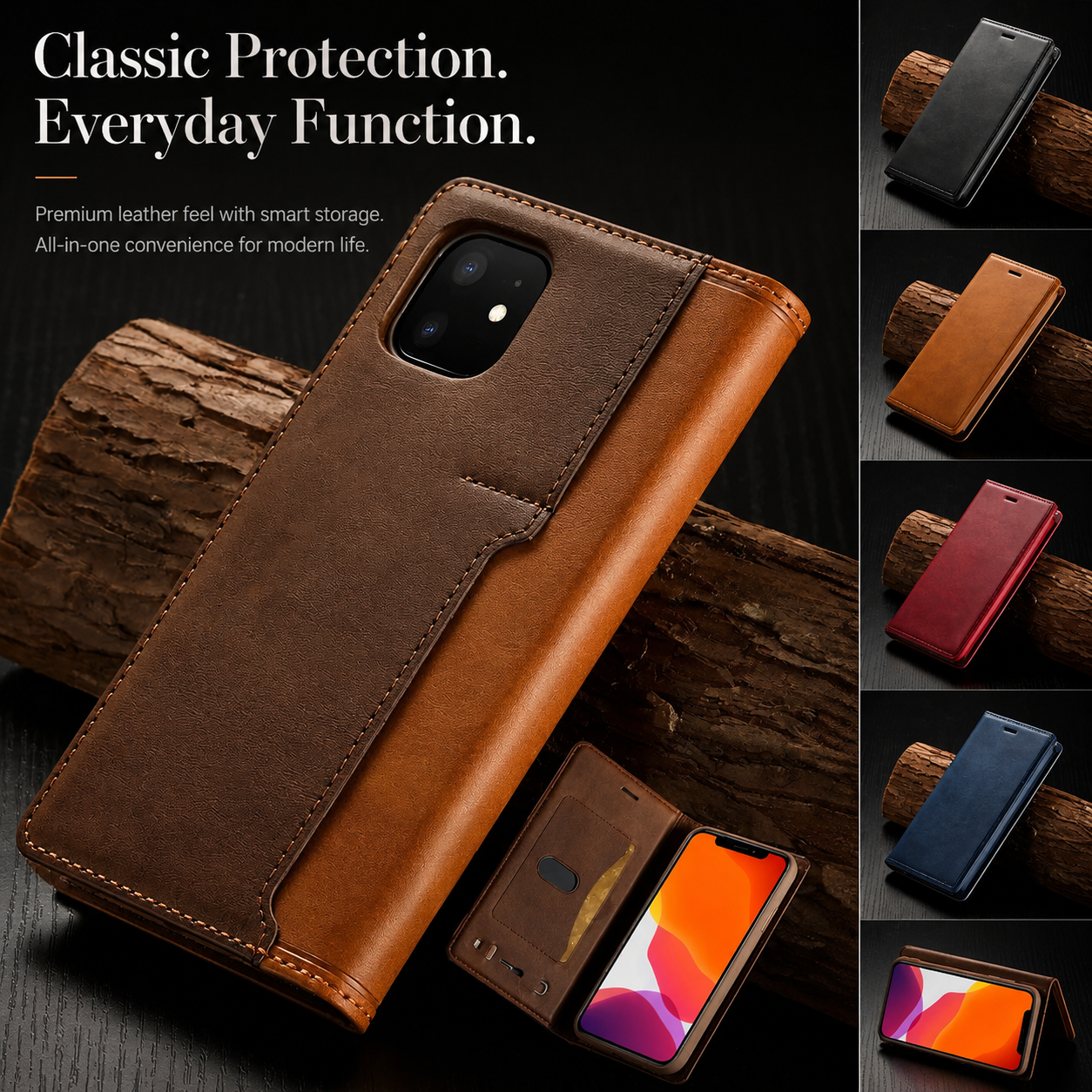 Premium iPhone Case MagSafe Compatible Genuine Leather Flip Wallet Cover Card Holder Magnetic Closure Shockproof Camera Lens Protection Slim Design