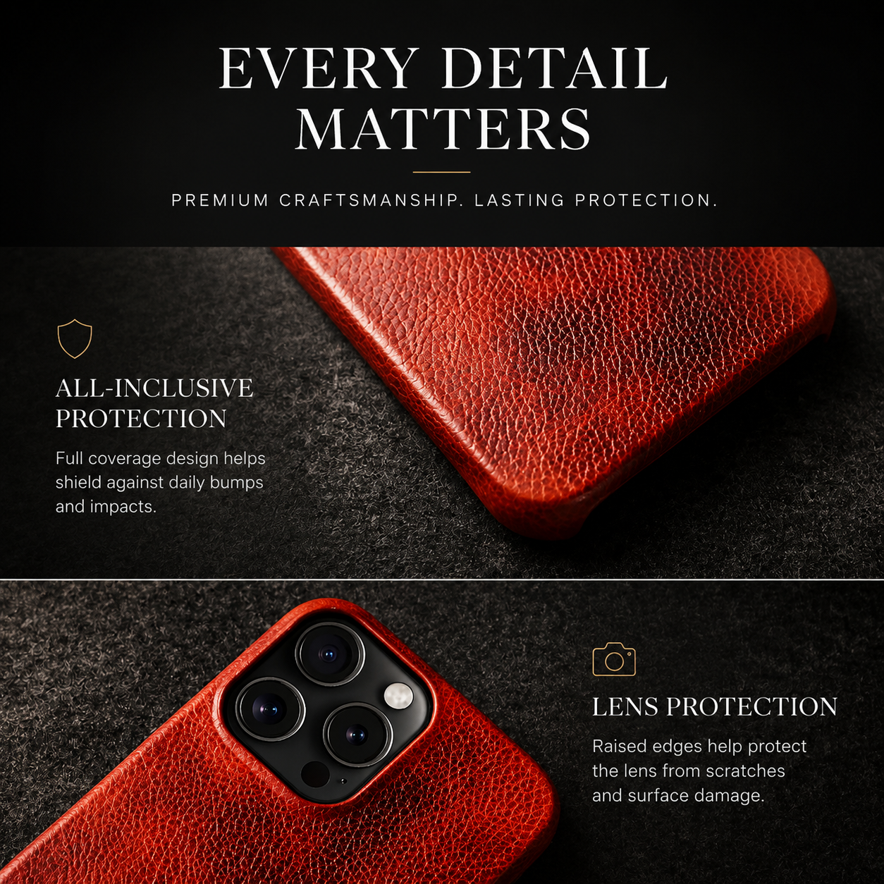 Premium iPhone Case MagSafe Compatible Genuine Leather Strap Cover Slim Protective Shockproof Camera Lens Protection Carry Strap Luxury Design