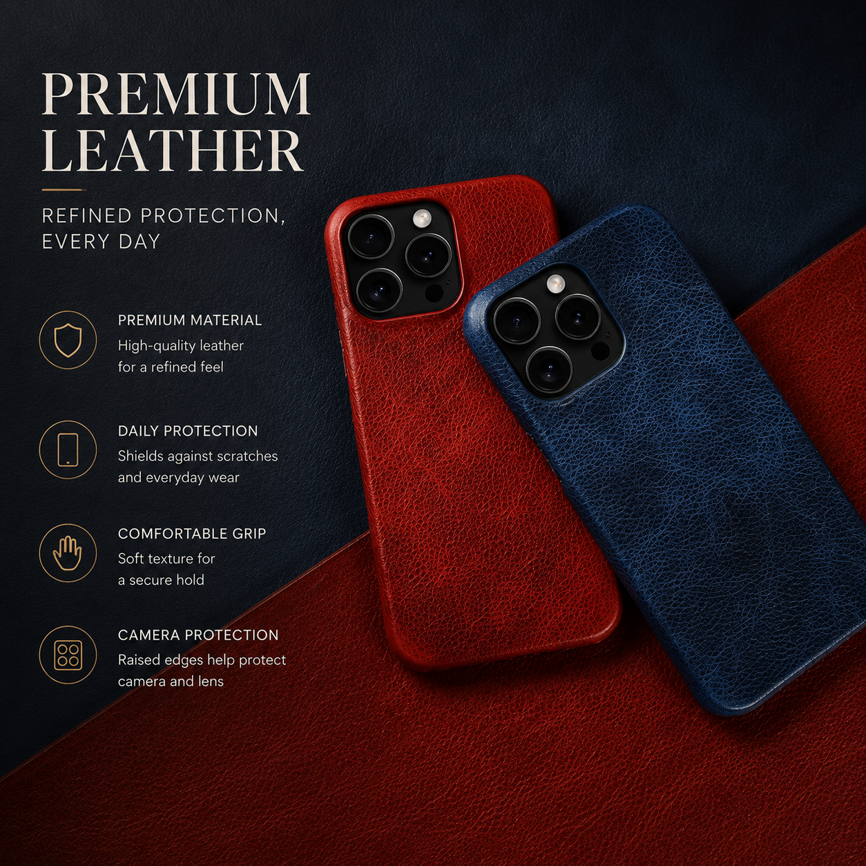 Premium iPhone Case MagSafe Compatible Genuine Leather Strap Cover Slim Protective Shockproof Camera Lens Protection Carry Strap Luxury Design