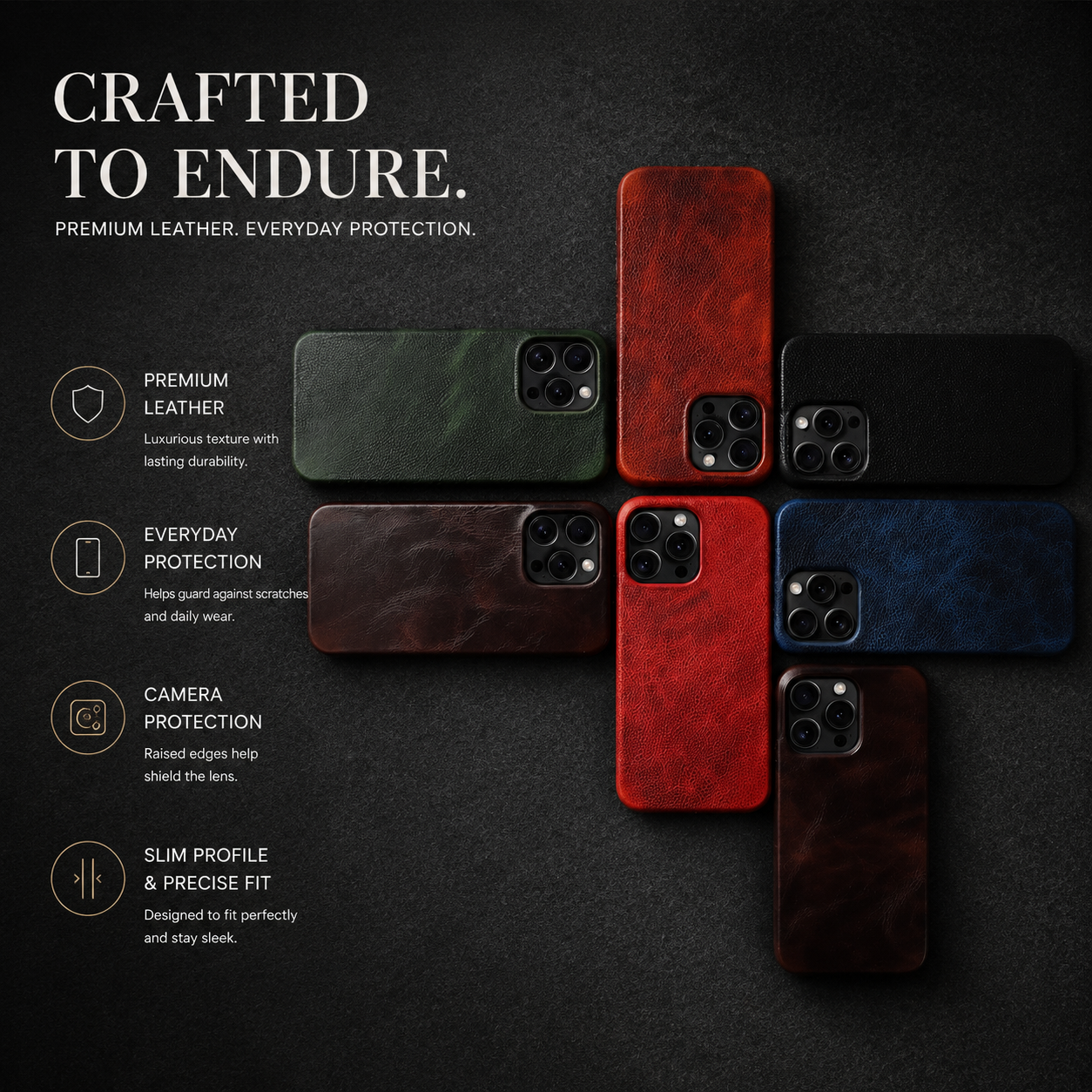 Premium iPhone Case MagSafe Compatible Genuine Leather Strap Cover Slim Protective Shockproof Camera Lens Protection Carry Strap Luxury Design