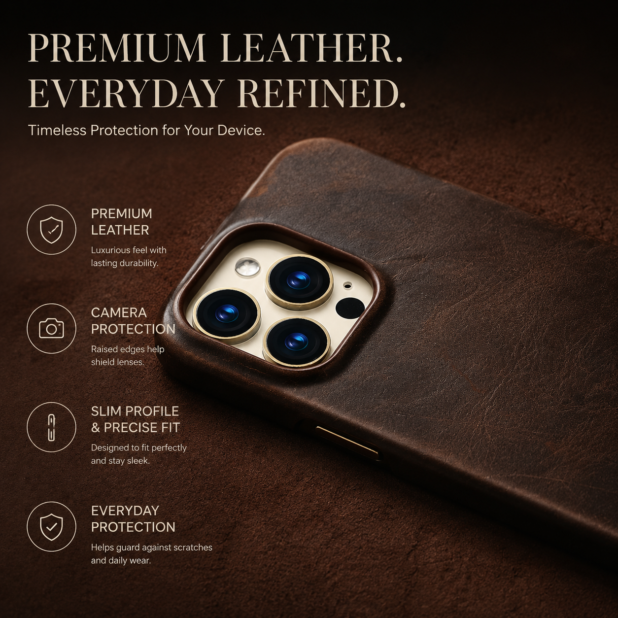 Premium iPhone Case MagSafe Compatible Genuine Leather Strap Cover Slim Protective Shockproof Camera Lens Protection Carry Strap Luxury Design