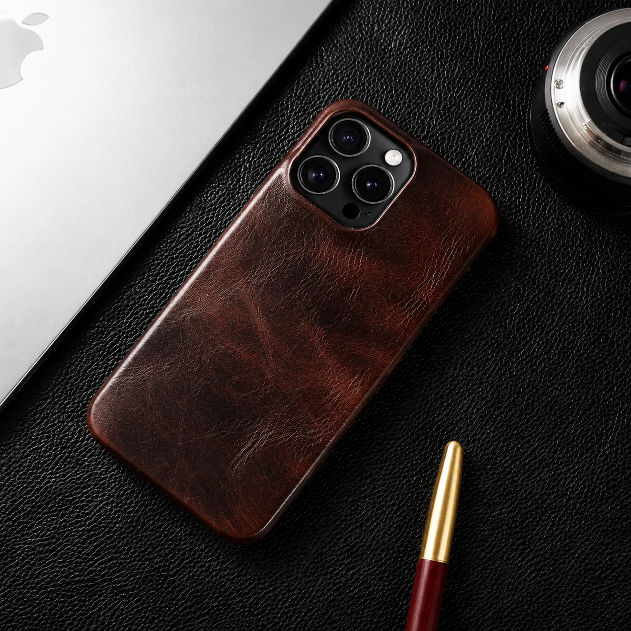Premium iPhone Case MagSafe Compatible Genuine Leather Strap Cover Slim Protective Shockproof Camera Lens Protection Carry Strap Luxury Design