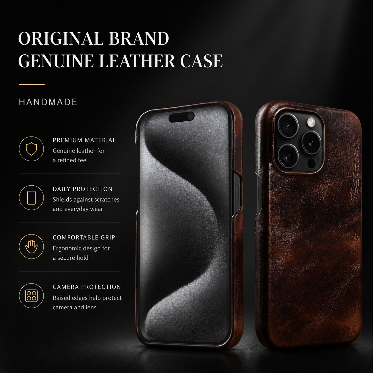 Premium iPhone Case MagSafe Compatible Genuine Leather Strap Cover Slim Protective Shockproof Camera Lens Protection Carry Strap Luxury Design