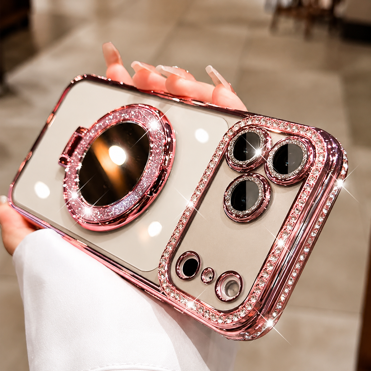 Premium iPhone Case MagSafe Compatible Glitter Mirror Cover Transparent TPU Magnetic Shockproof Protective Anti Fingerprint Anti Scratch Slim Design