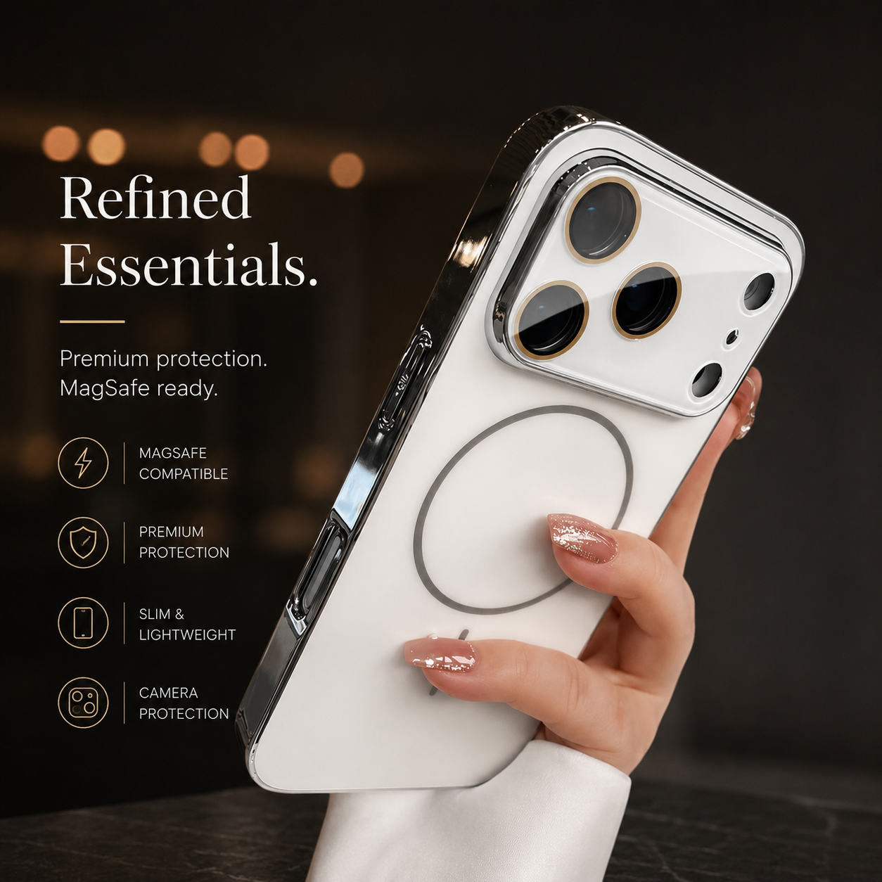 Premium iPhone Case MagSafe Compatible Hard PC Cover Shockproof Tempered Glass Camera Protection Anti Fingerprint Slim Full Coverage Design