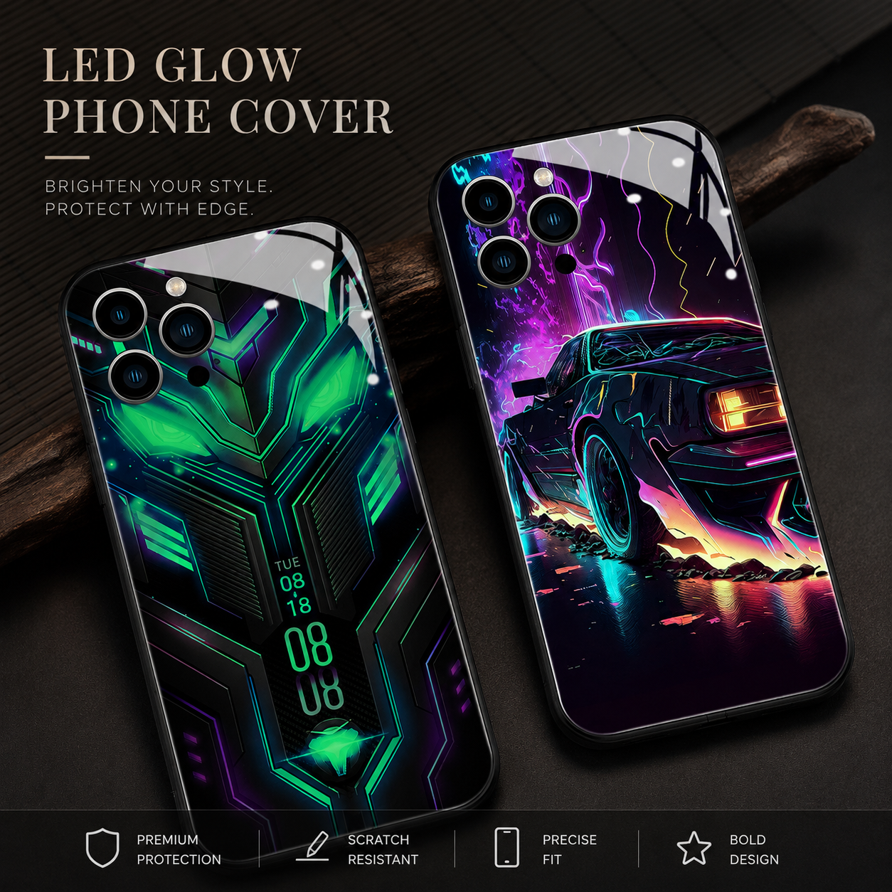 Premium iPhone Case MagSafe Compatible LED Notification Cover Mecha Design Magnetic Shockproof Protective Camera Lens Guard Slim Full Coverage