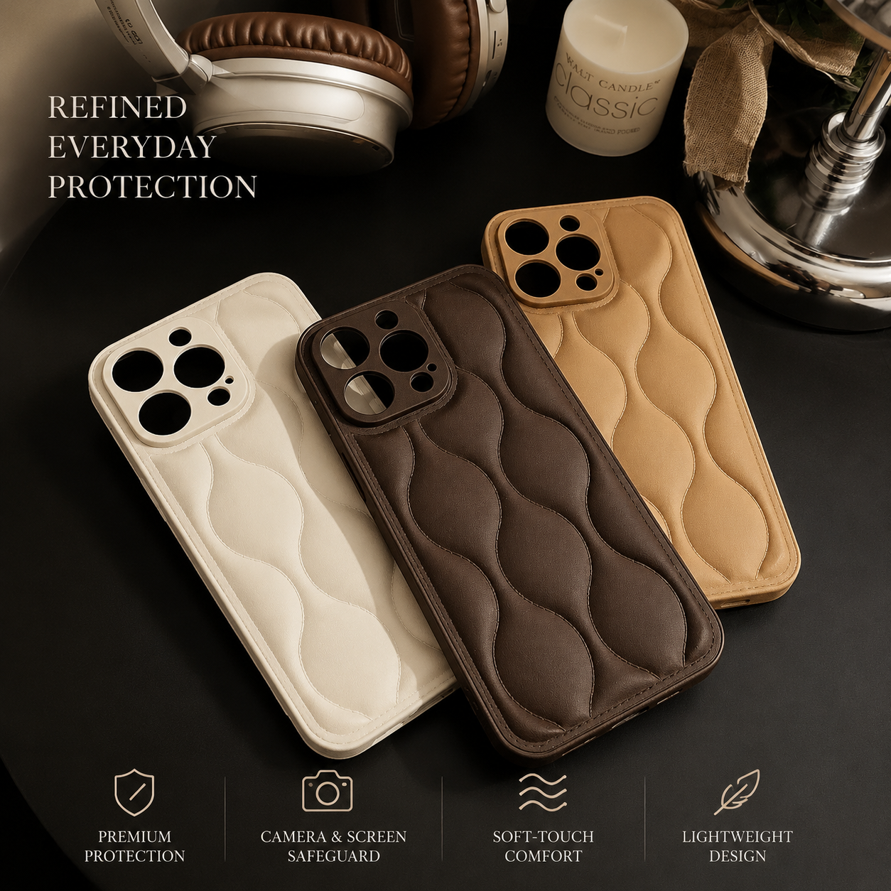 Premium iPhone Case MagSafe Compatible Leather 3D Wave Texture Silicone Bumper Shockproof Protective Cover Camera Lens Protection Slim Design