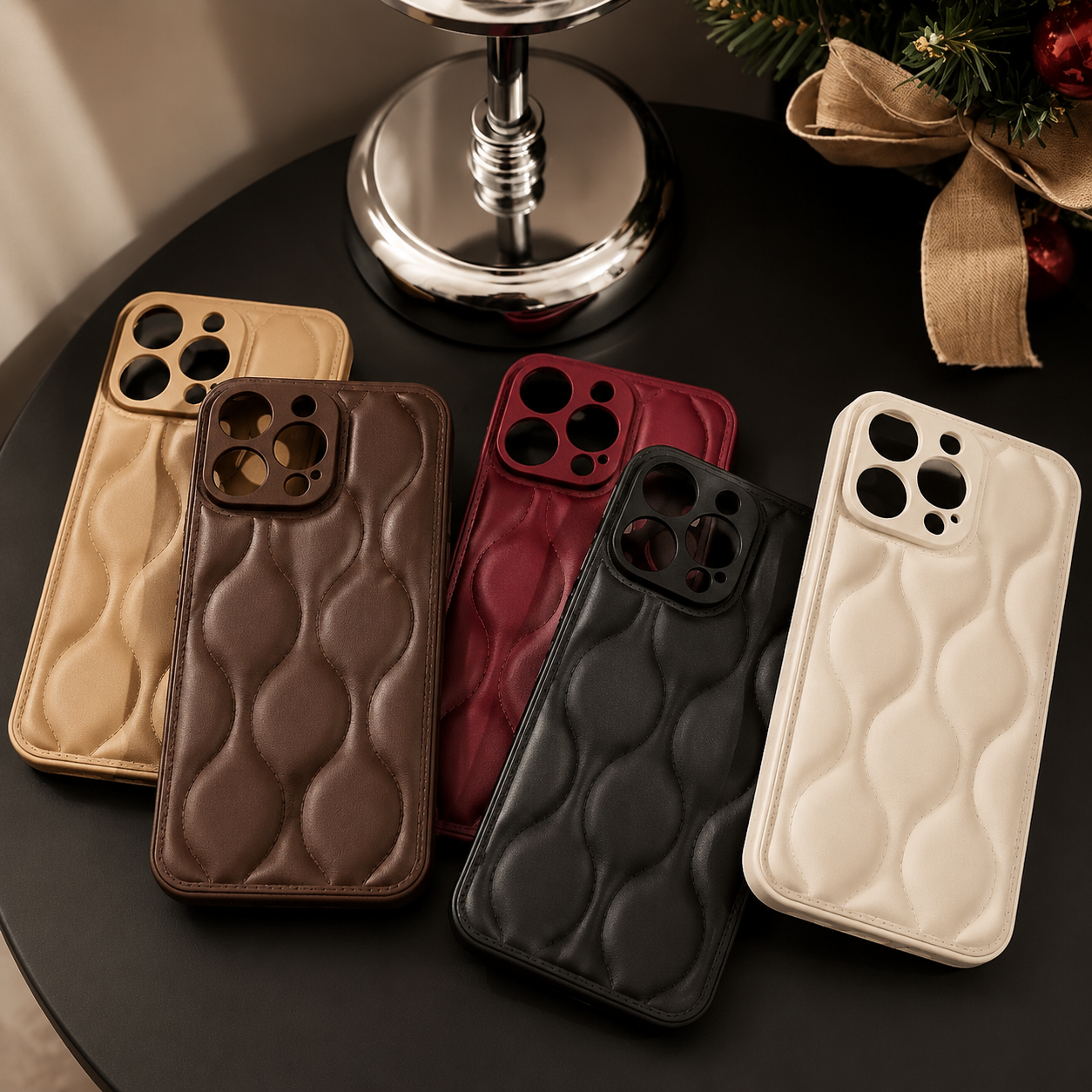 Premium iPhone Case MagSafe Compatible Leather 3D Wave Texture Silicone Bumper Shockproof Protective Cover Camera Lens Protection Slim Design