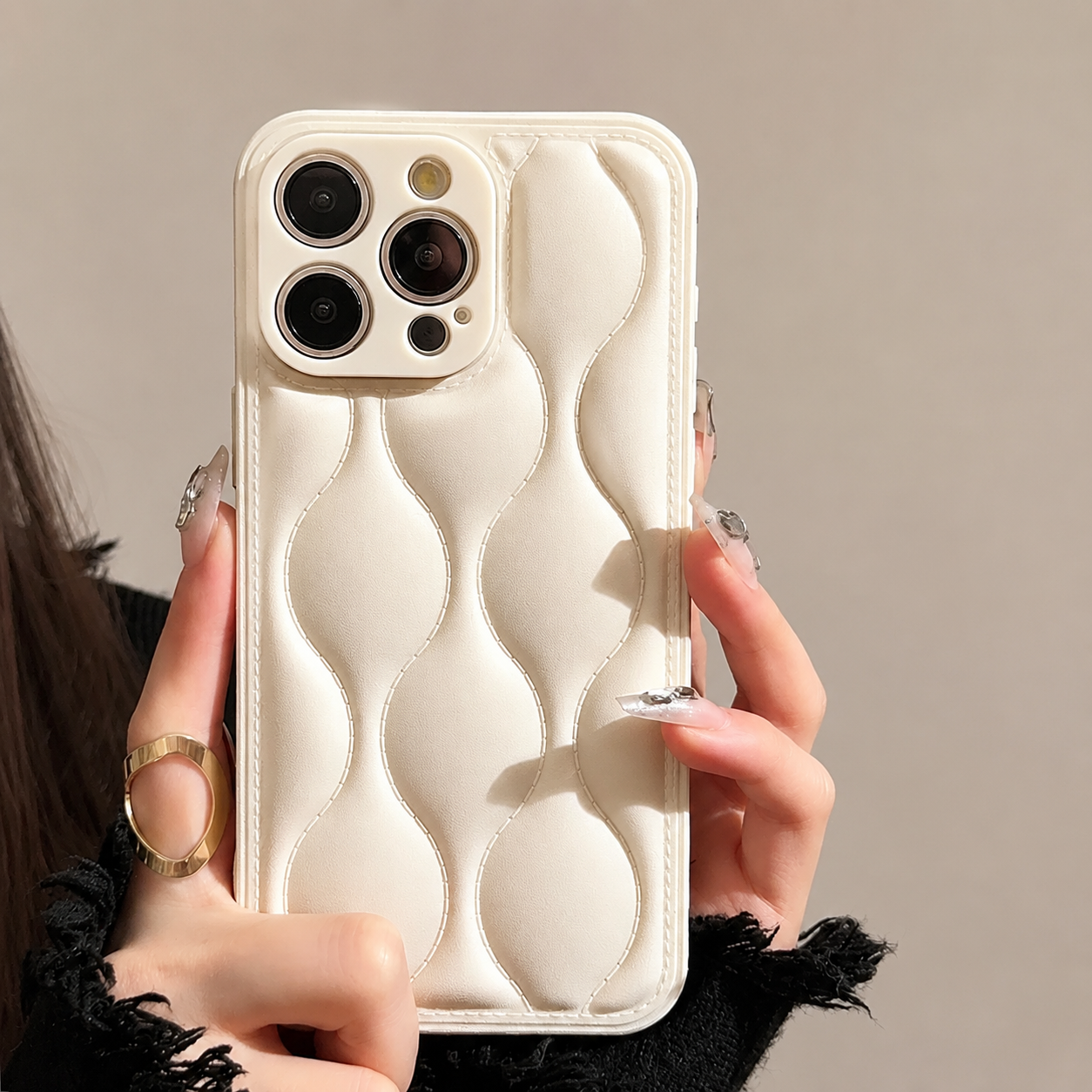 Premium iPhone Case MagSafe Compatible Leather 3D Wave Texture Silicone Bumper Shockproof Protective Cover Camera Lens Protection Slim Design