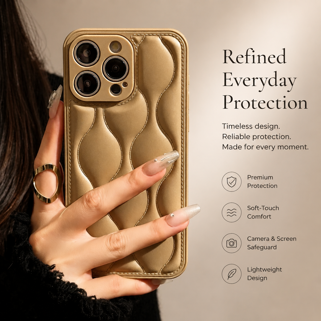 Premium iPhone Case MagSafe Compatible Leather 3D Wave Texture Silicone Bumper Shockproof Protective Cover Camera Lens Protection Slim Design