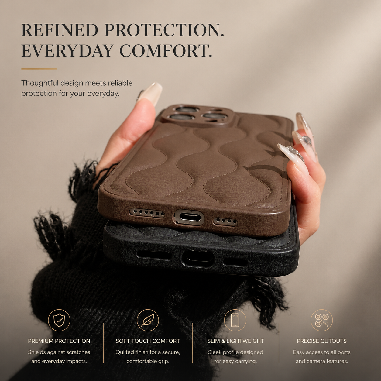 Premium iPhone Case MagSafe Compatible Leather 3D Wave Texture Silicone Bumper Shockproof Protective Cover Camera Lens Protection Slim Design