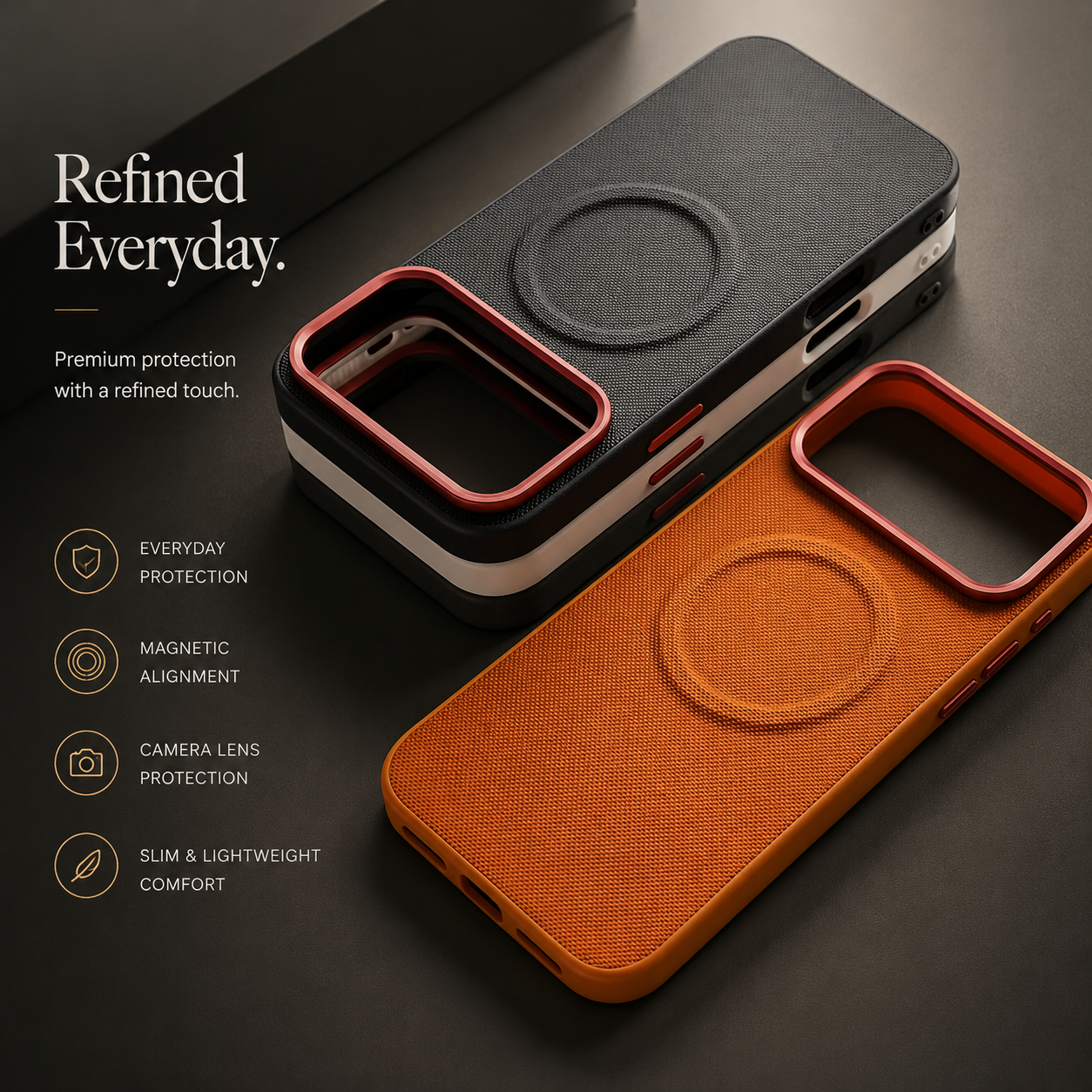 Premium iPhone Case MagSafe Compatible Leather Cover Shockproof PC TPU Hybrid Diamond Texture Camera Protection Non Slip Slim Full Coverage Design