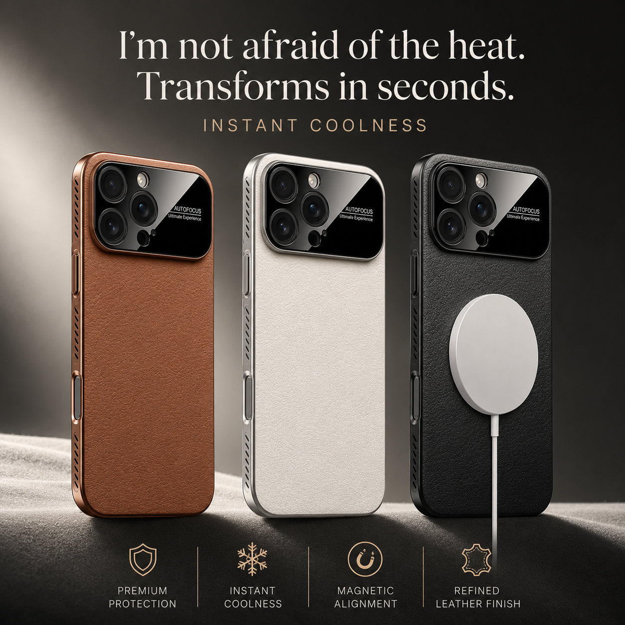 Premium iPhone Case MagSafe Compatible Leather Cover Side Vent Cooling Slim Half Wrapped Anti Fingerprint Non Slip Shockproof Protective Design