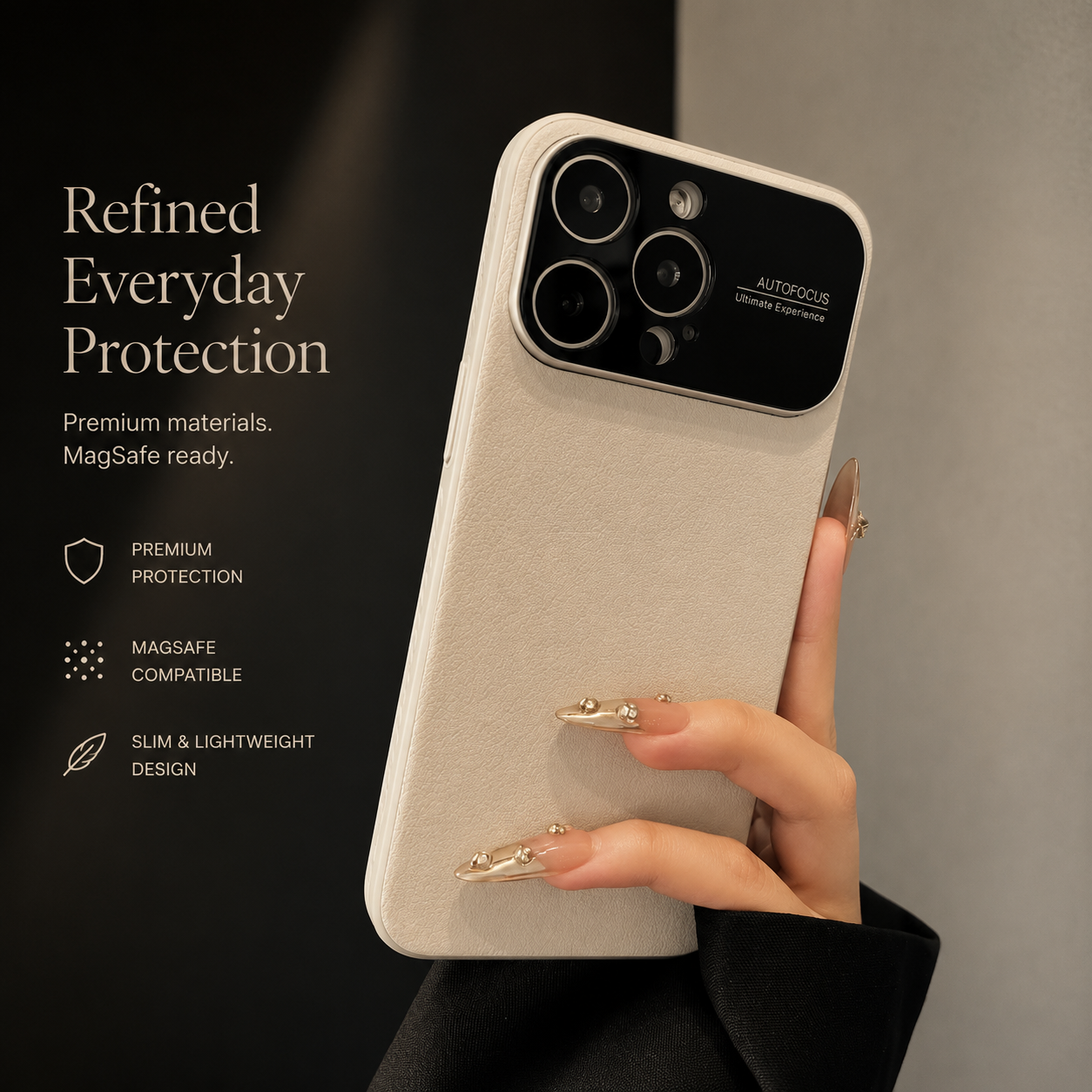 Premium iPhone Case MagSafe Compatible Leather Cover Side Vent Cooling Slim Half Wrapped Anti Fingerprint Non Slip Shockproof Protective Design