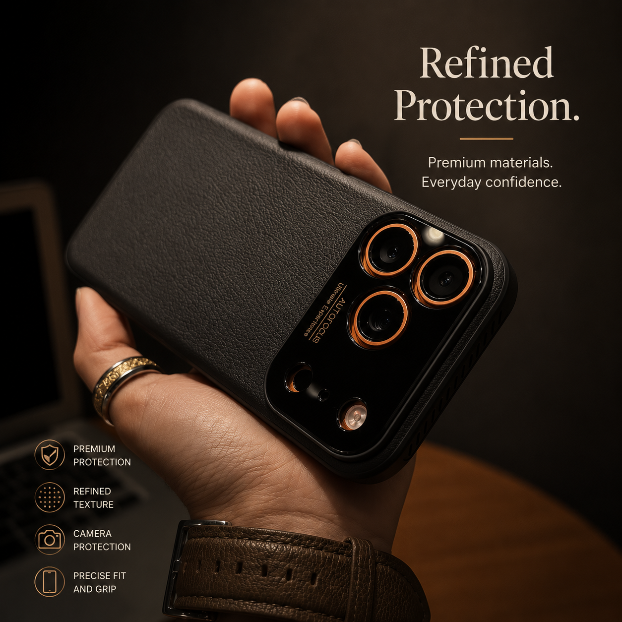 Premium iPhone Case MagSafe Compatible Leather Cover Side Vent Cooling Slim Half Wrapped Anti Fingerprint Non Slip Shockproof Protective Design