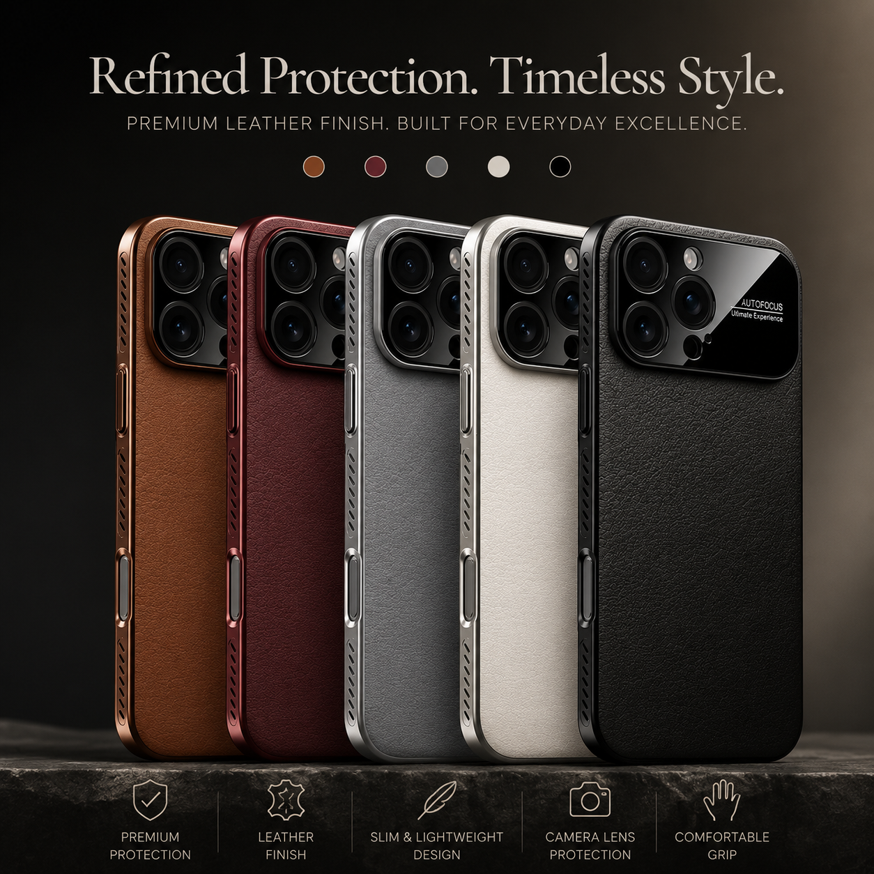 Premium iPhone Case MagSafe Compatible Leather Cover Side Vent Cooling Slim Half Wrapped Anti Fingerprint Non Slip Shockproof Protective Design